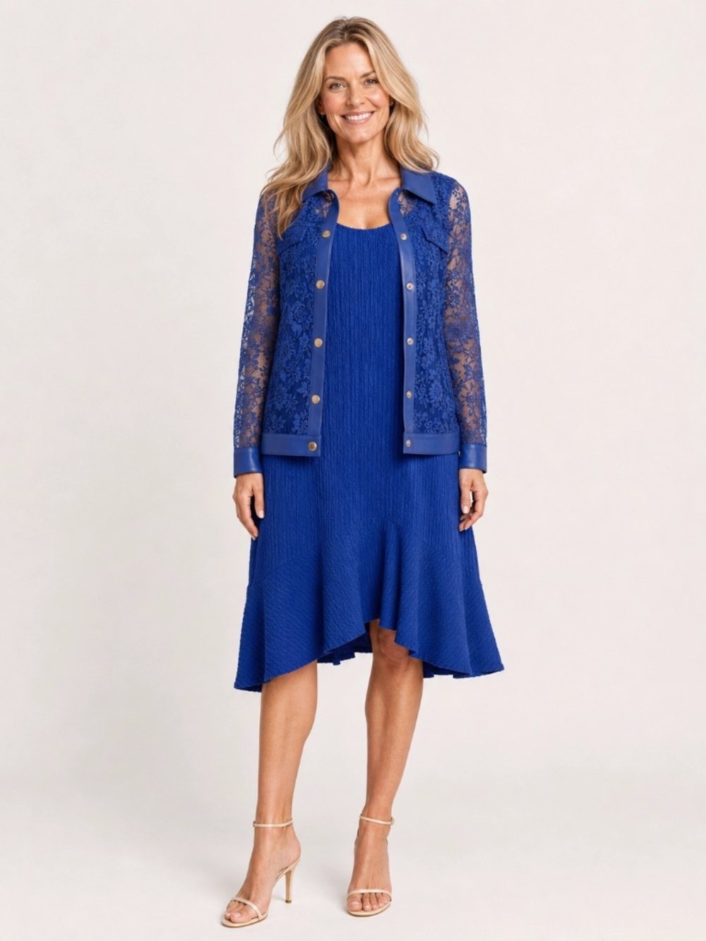 Colleen Lopez Cobalt Blue Dress & Lace Jacket Set Size Large NWT/NWOT
